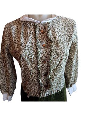True Vintage Dress 1960's sz 8 1OF1 Green Mod Floral Button-Up Ruffle Country